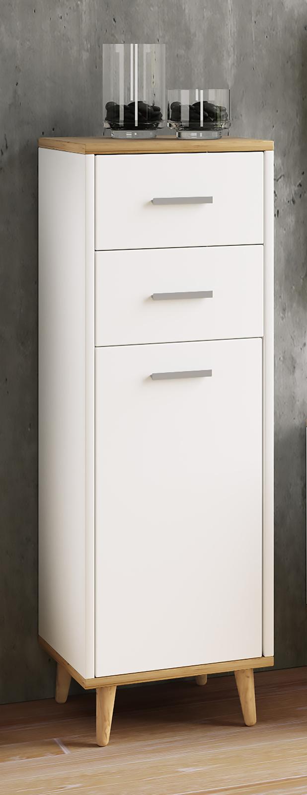 Midischrank LANDOS - weiß - Honig Eiche - 97 cm hoch