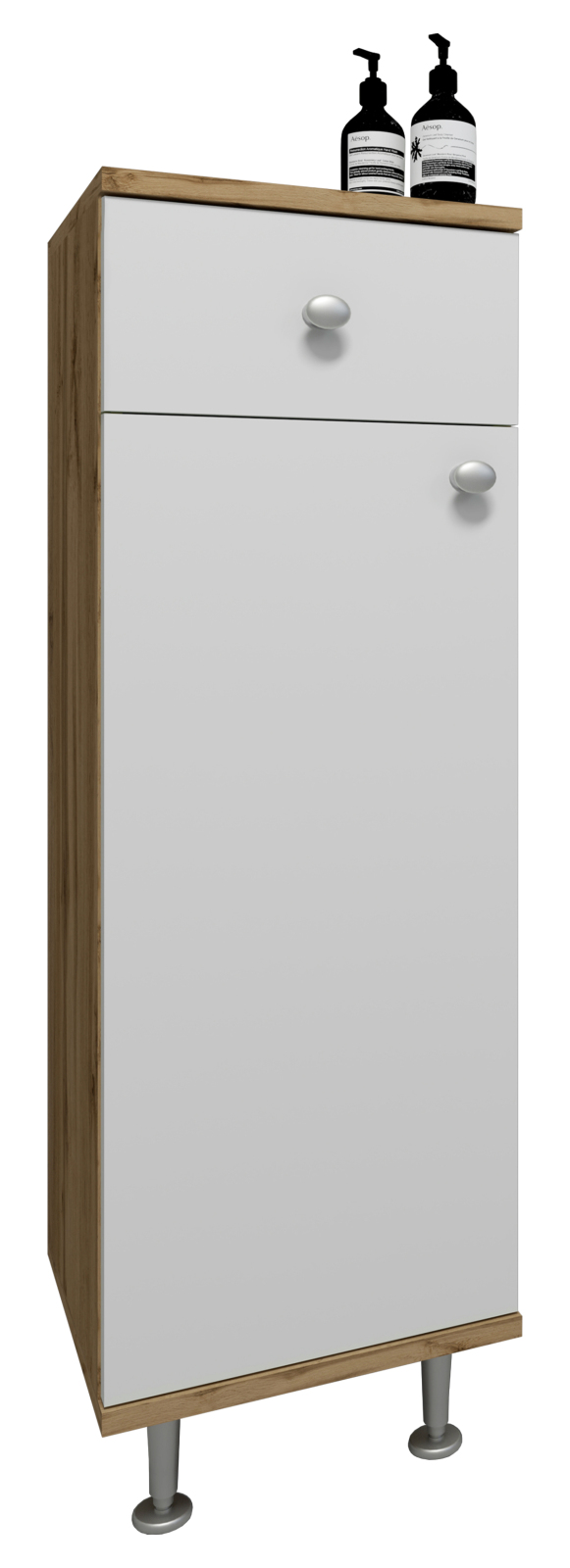 Midischrank NILOSI - Honig Eiche - weiß - 30 cm breit