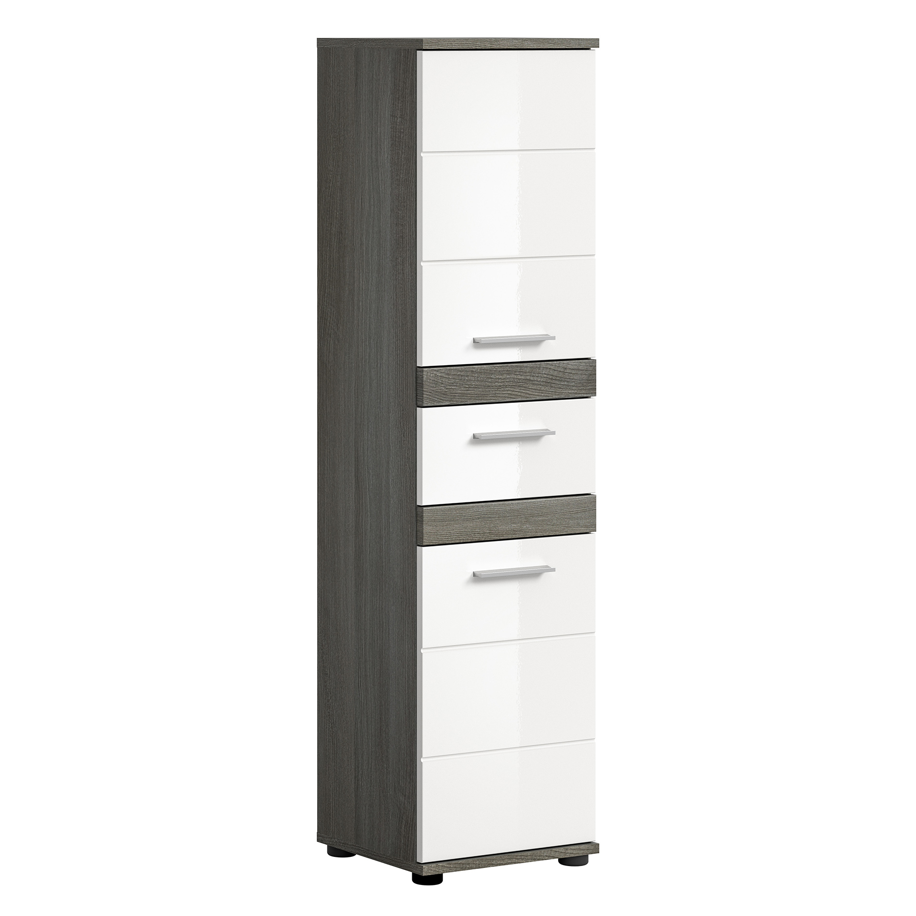 Midischrank - weiß Hochglanz - Rauchsilber - 137 cm hoch