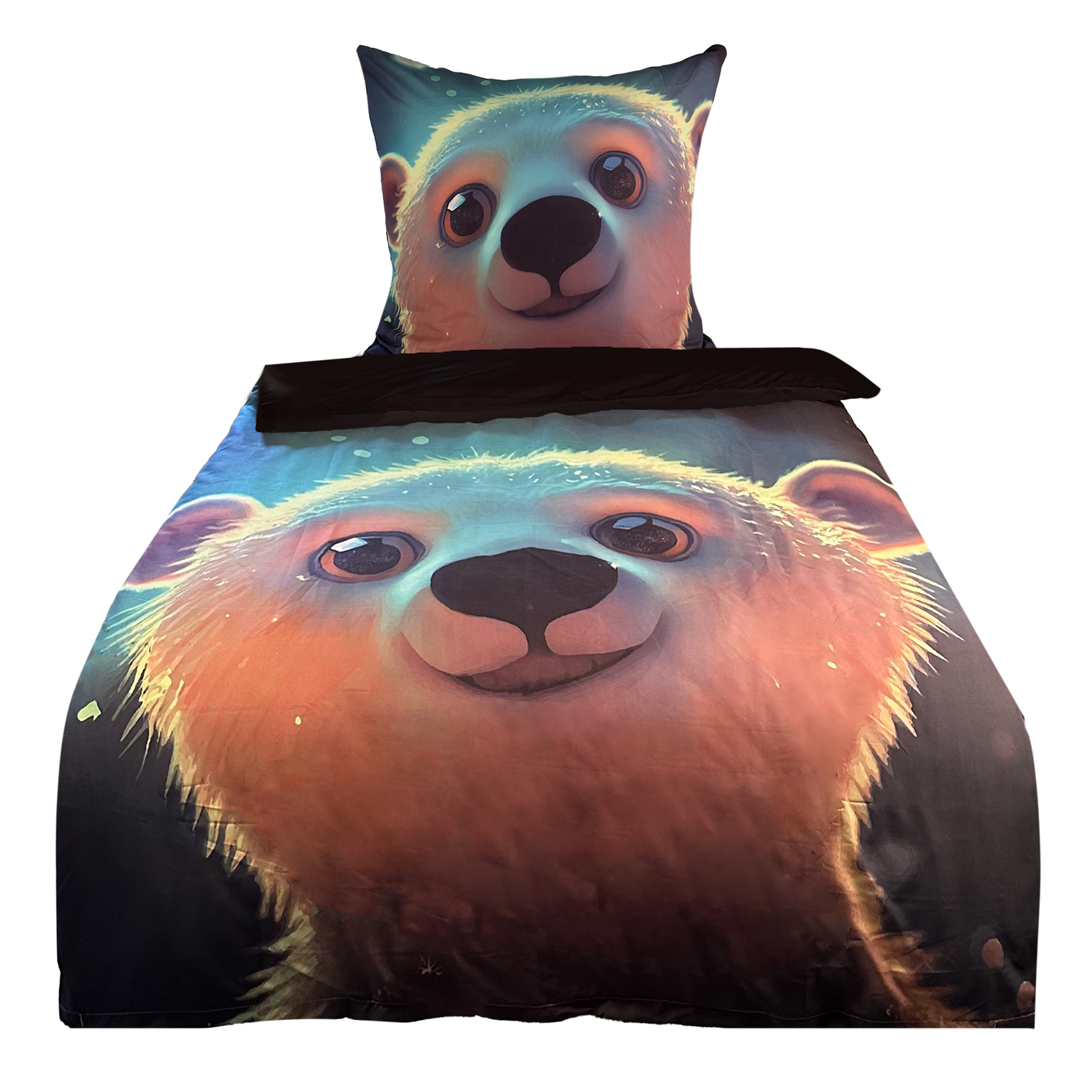 Mikrofaser-Wendebettwäsche Teddy - bunt-schwarz - 135x200 cm