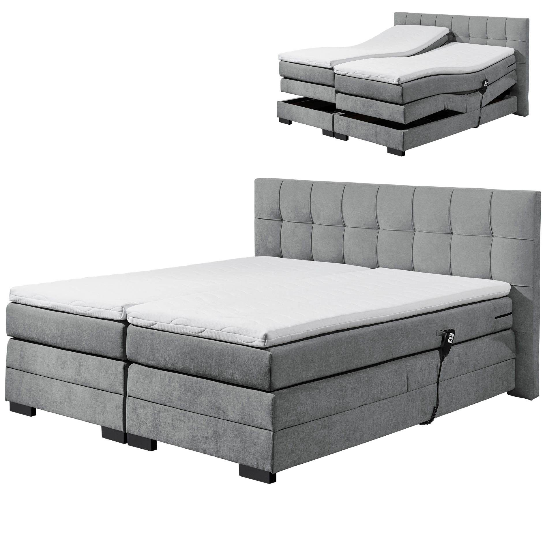 Motor-Boxspringbett - anthrazit - H2 - Kaltschaumtopper - 180x200 cm