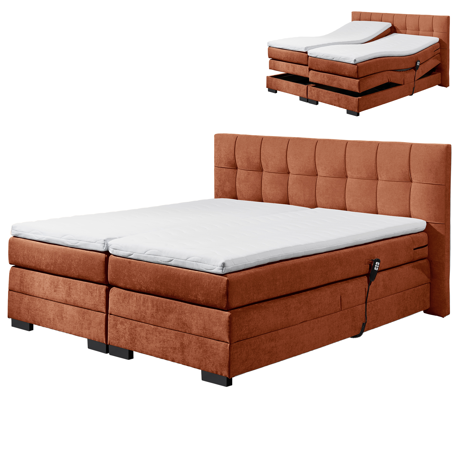 Motor-Boxspringbett - cognac - H2 - Kaltschaumtopper - 180x200 cm
