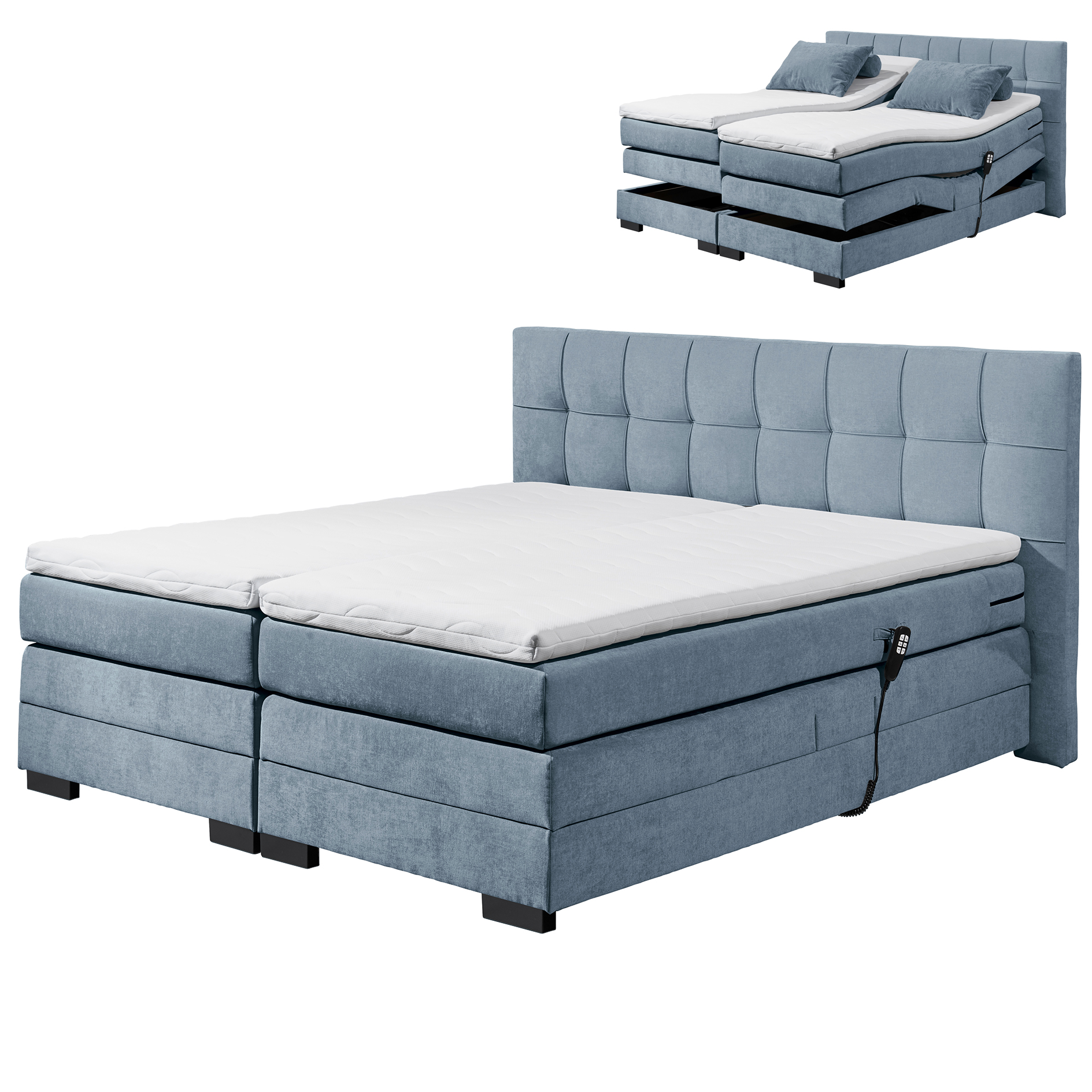 Motor-Boxspringbett - denim - H2 - Kaltschaumtopper - 180x200 cm