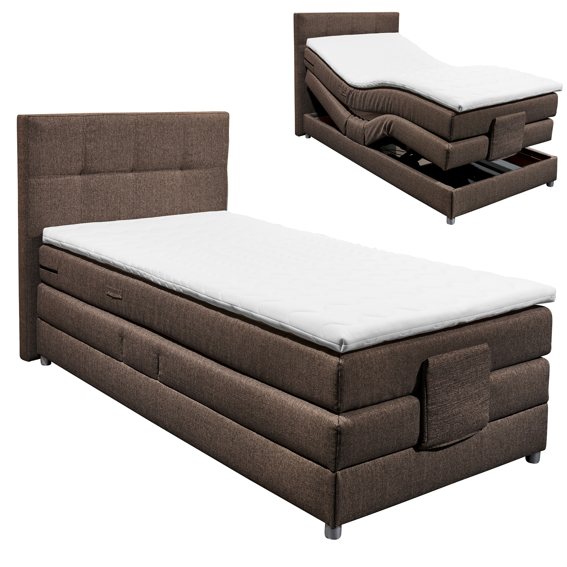Motor-Boxspringbett - mocca - H2 - Schaumtopper - 100x200 cm