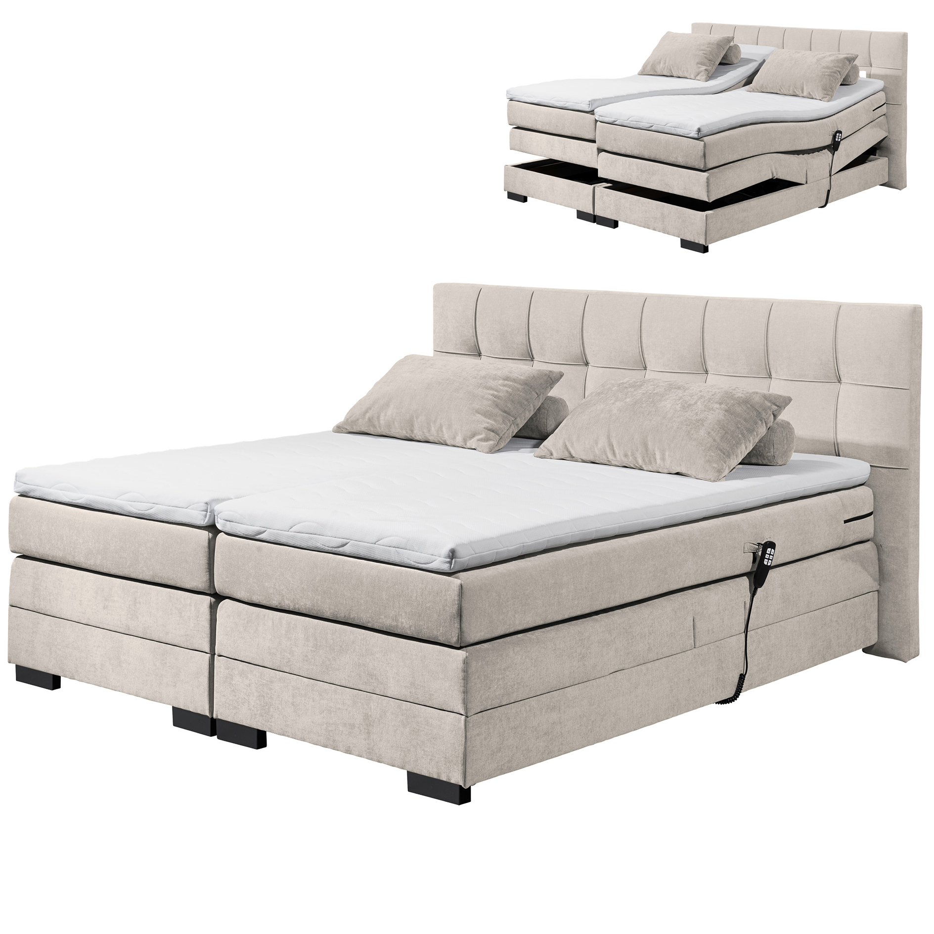 Motor-Boxspringbett - sand - H2 - Kaltschaumtopper - 180x200 cm