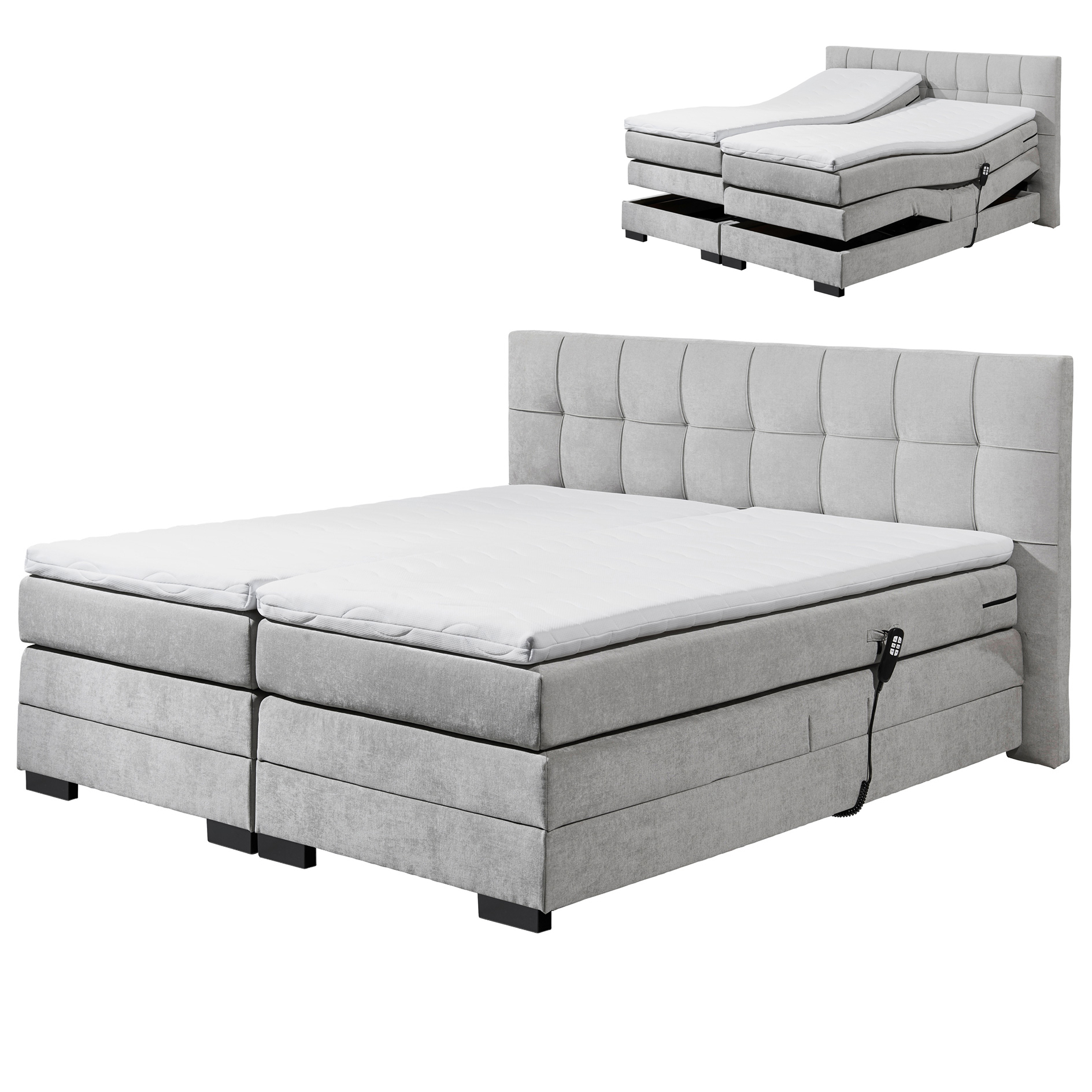 Motor-Boxspringbett - silver - H2 - Kaltschaumtopper - 180x200 cm