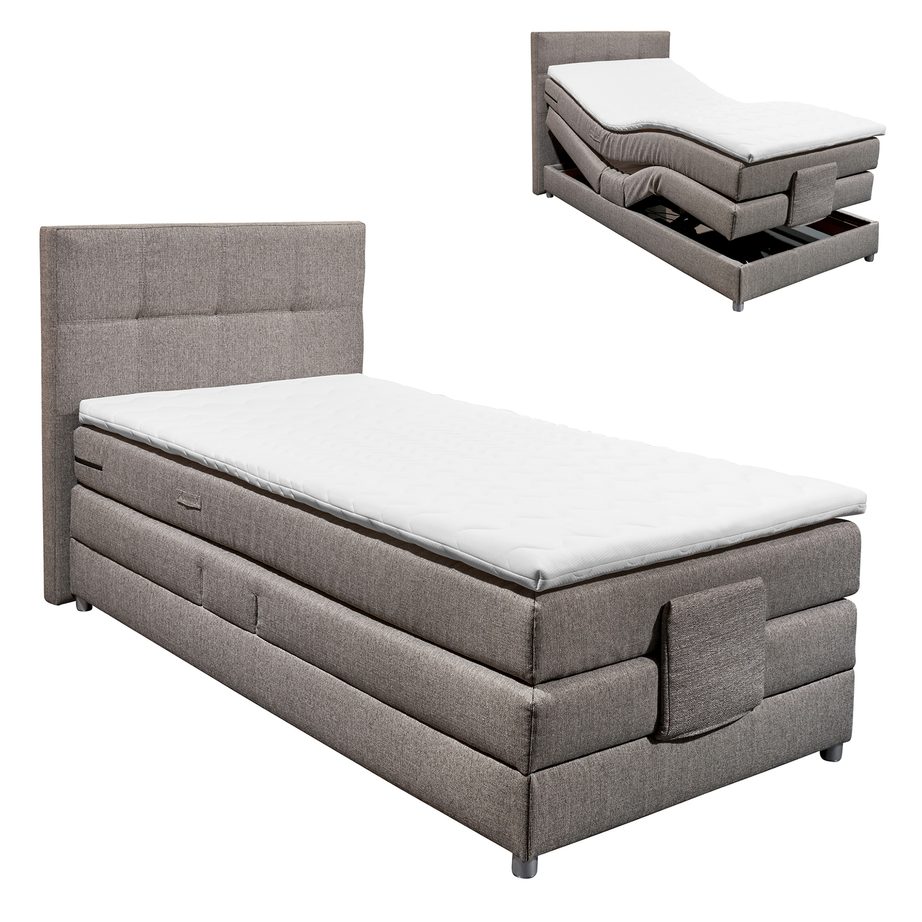 Motor-Boxspringbett - silver - H2 - Schaumtopper - 100x200 cm