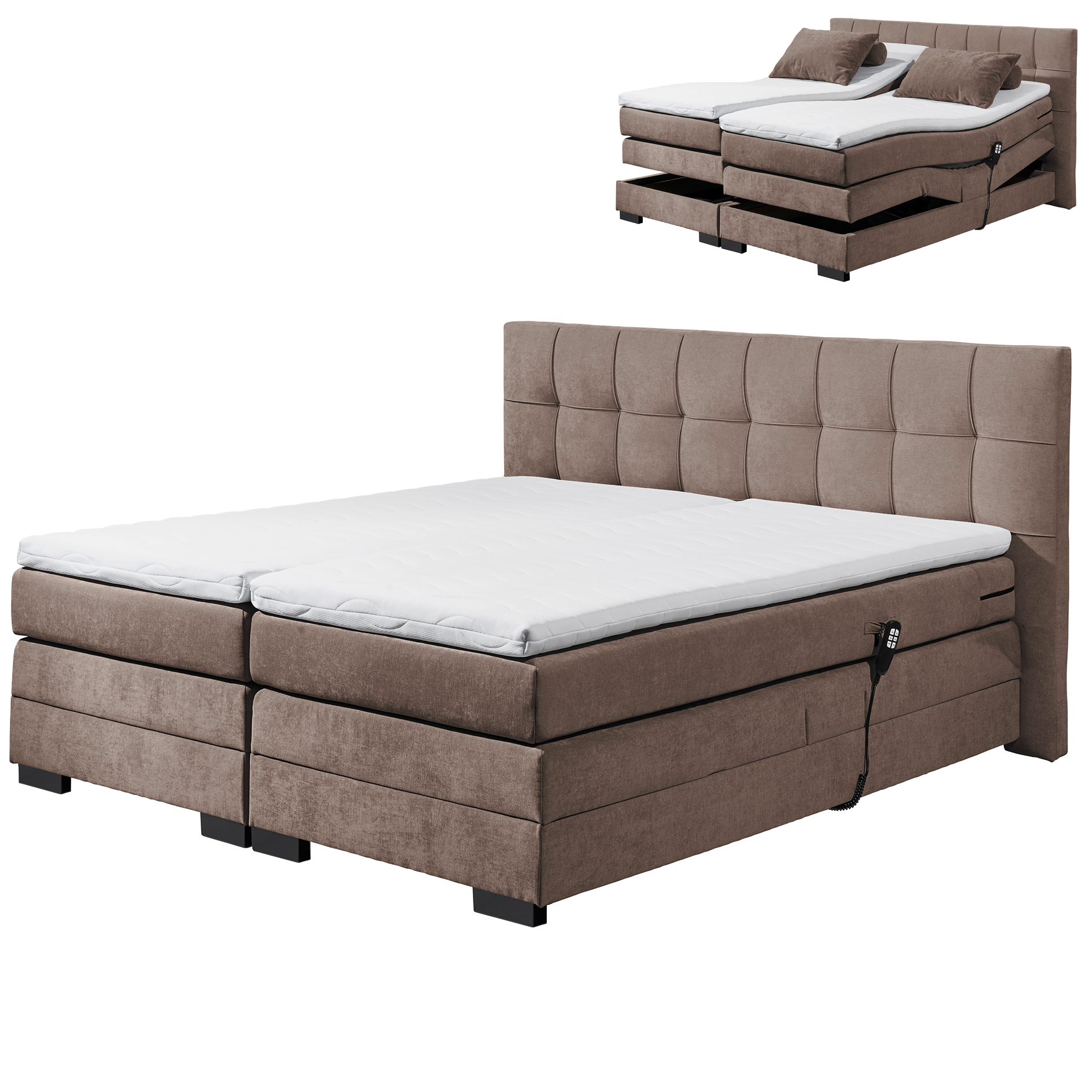 Motor-Boxspringbett - stone - H2 - Kaltschaumtopper - 180x200 cm