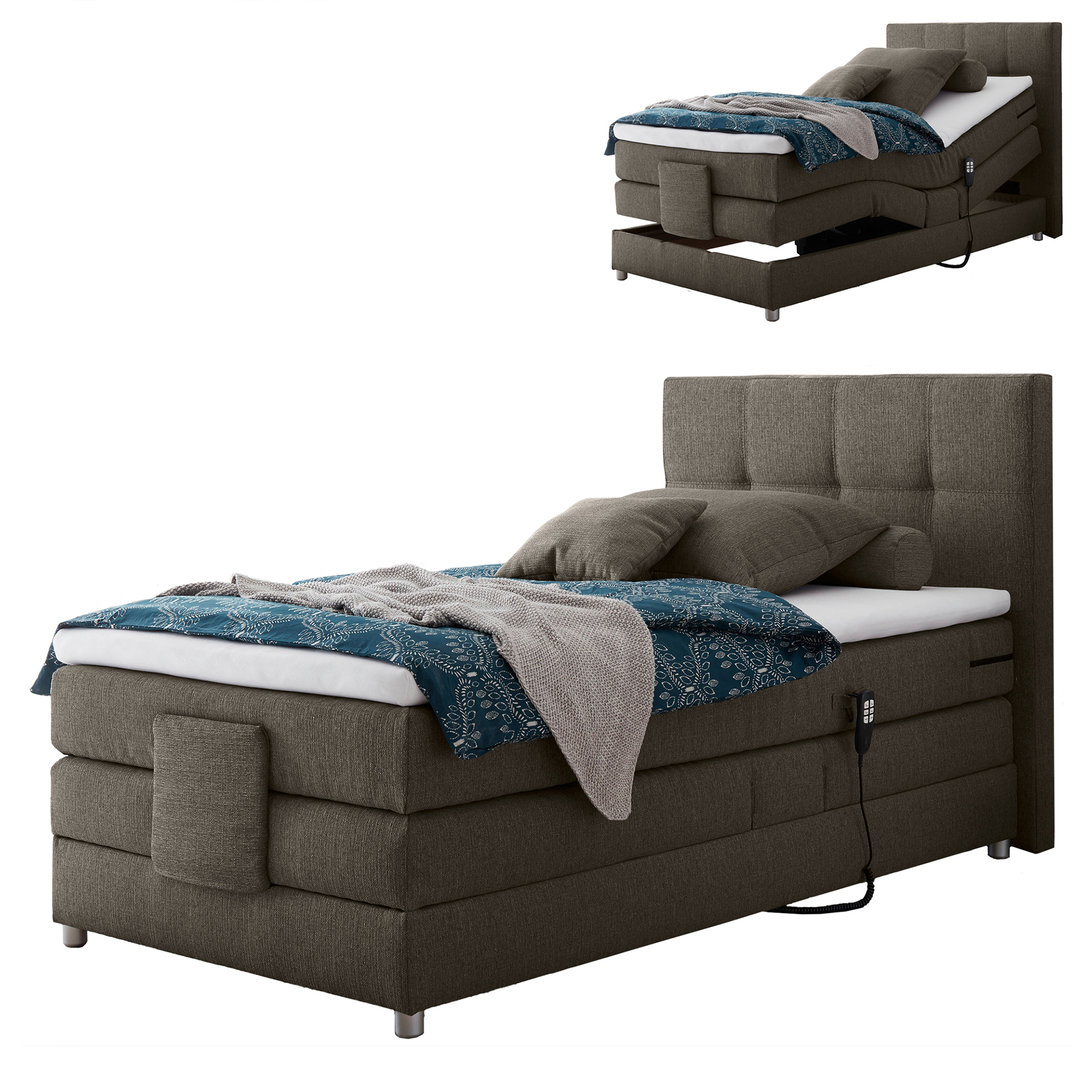 Motor-Boxspringbett - stone - H2 - Schaumtopper - 100x200 cm