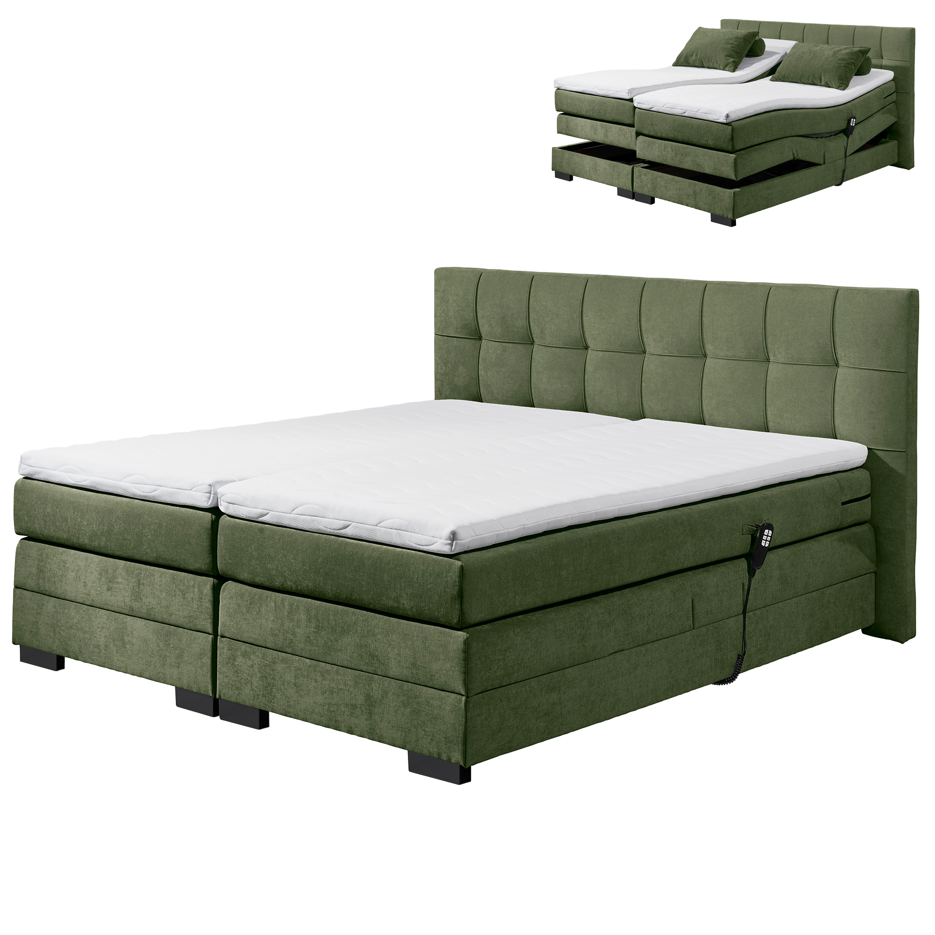 Motor-Boxspringbett - wintermoss - H2 - Kaltschaumtopper - 180x200 cm