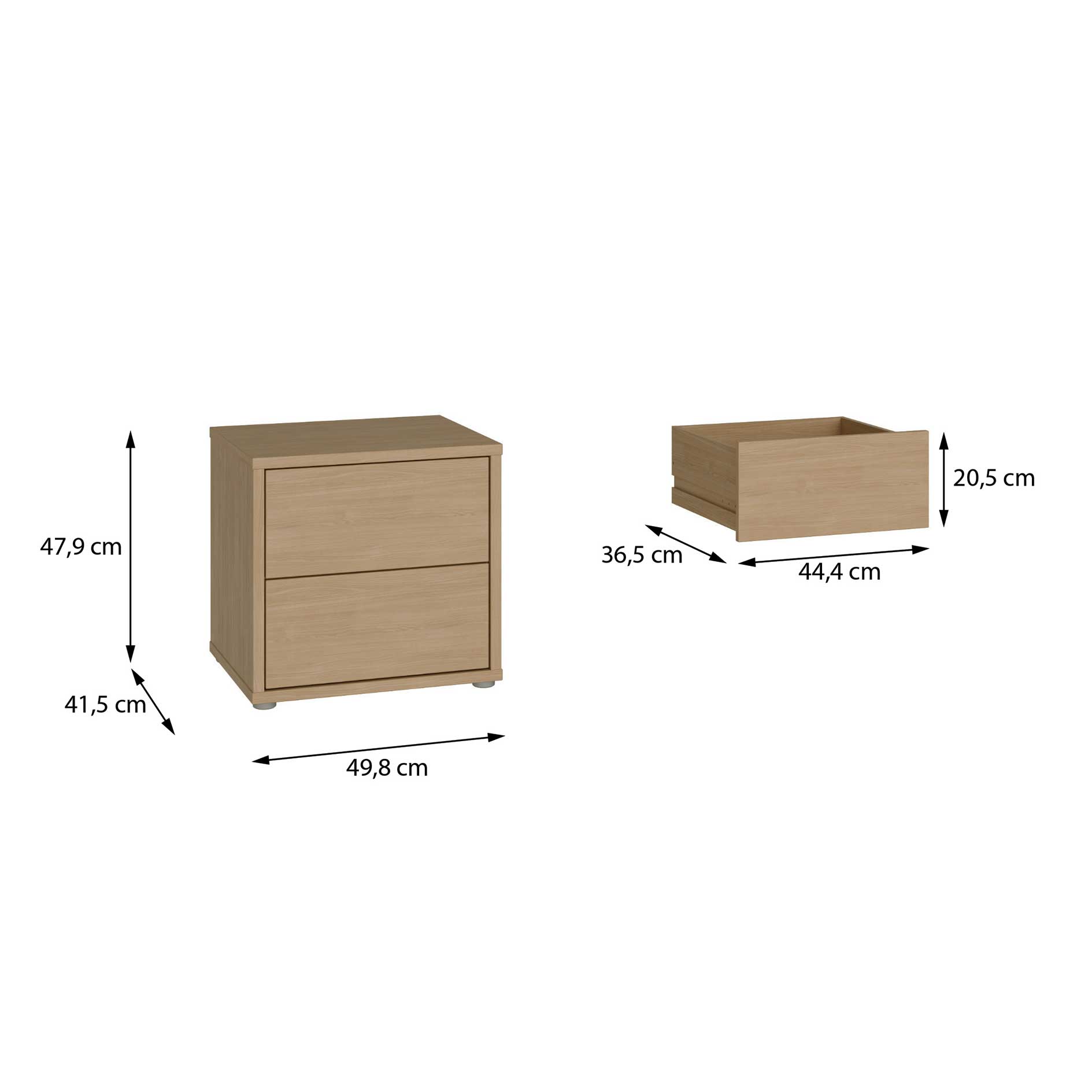 Nachtkommode - Elegancia Eiche - 2 Schubkästen - 50 cm