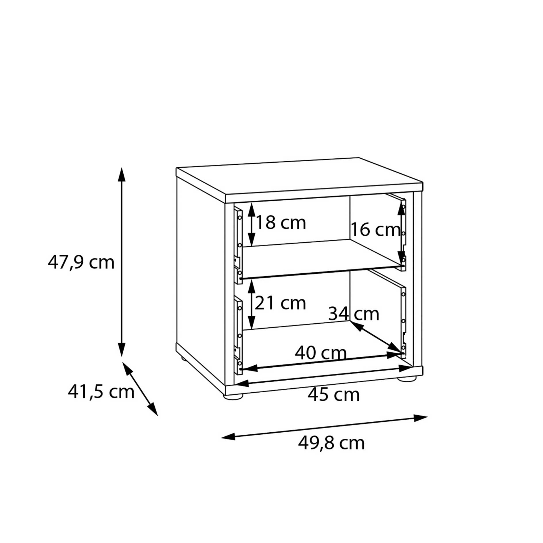 Nachtkommode - Elegancia Eiche - 2 Schubkästen - 50 cm