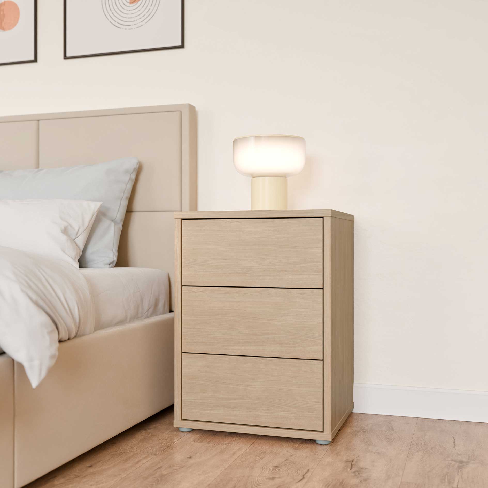Nachtkommode - Elegancia Eiche - 3 Schubkästen - 50 cm