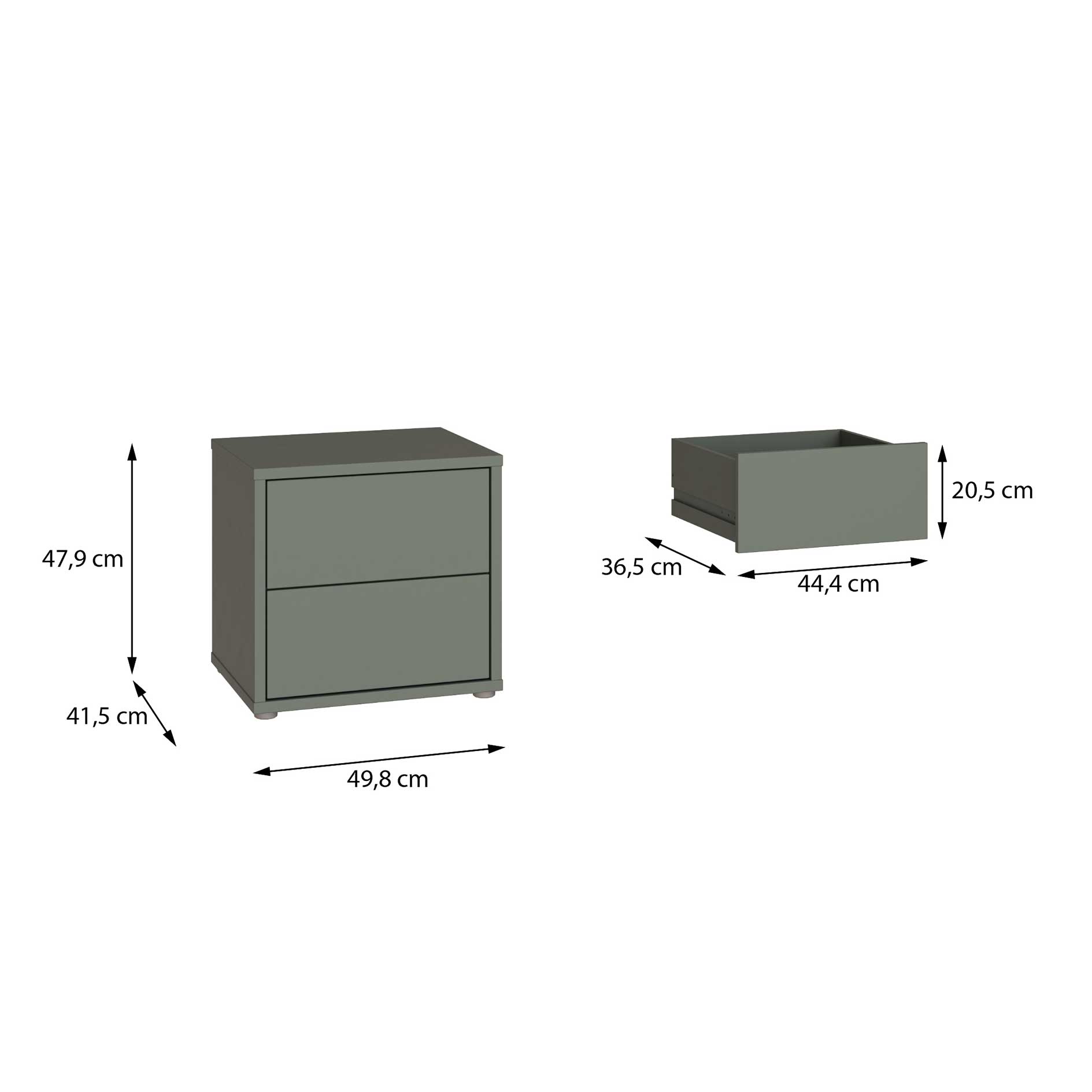 Nachtkommode - salbei - 2 Schubkästen - 50 cm