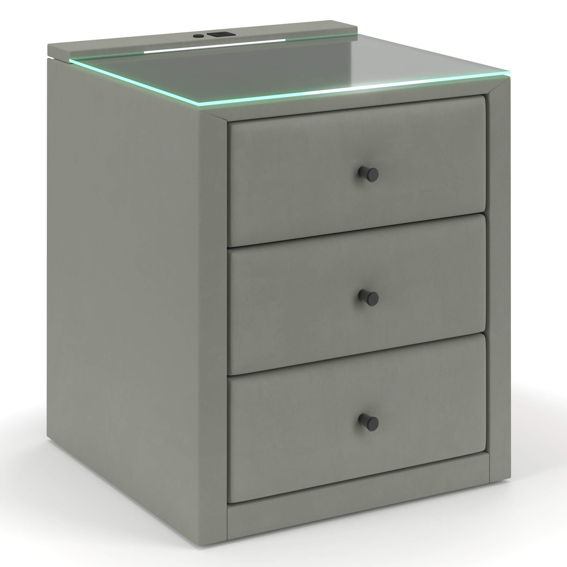 Nachtkommode - silbergrau - USB-Port und LED-Beleuchtung