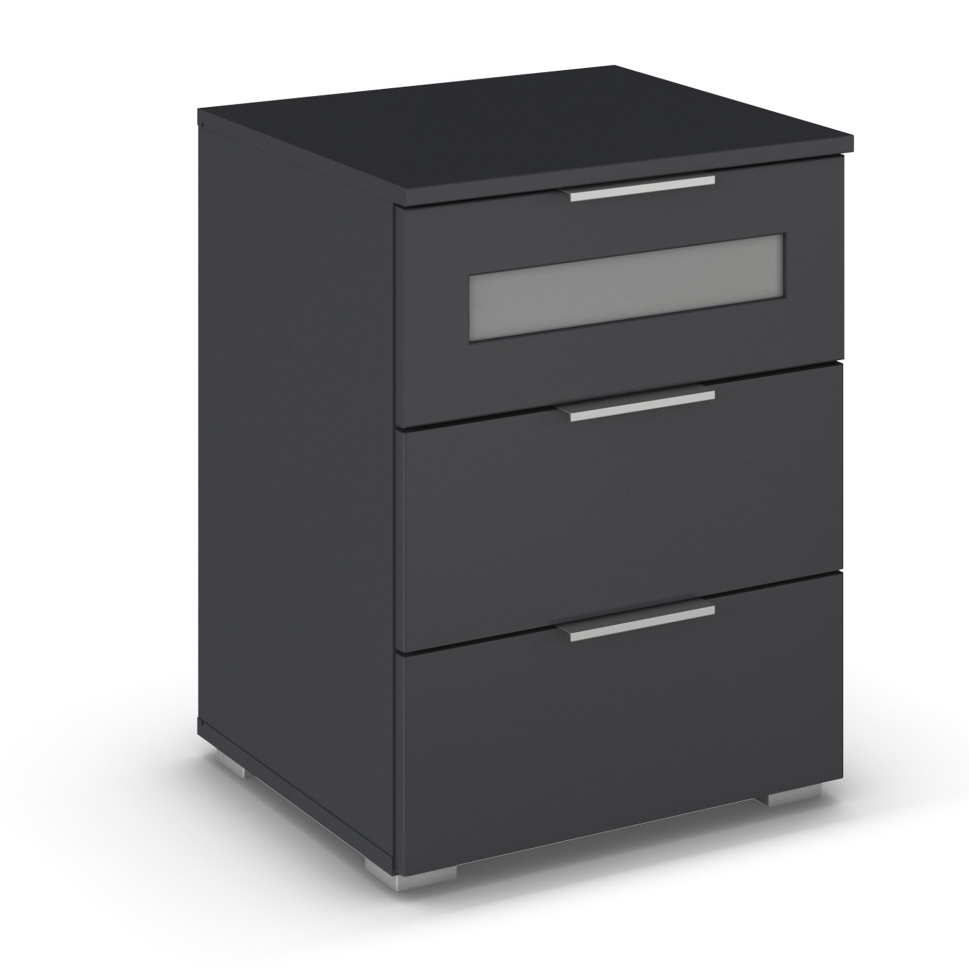 Nachtschrank - grau metallic - mit Milchglaseinsatz - 40 cm breit