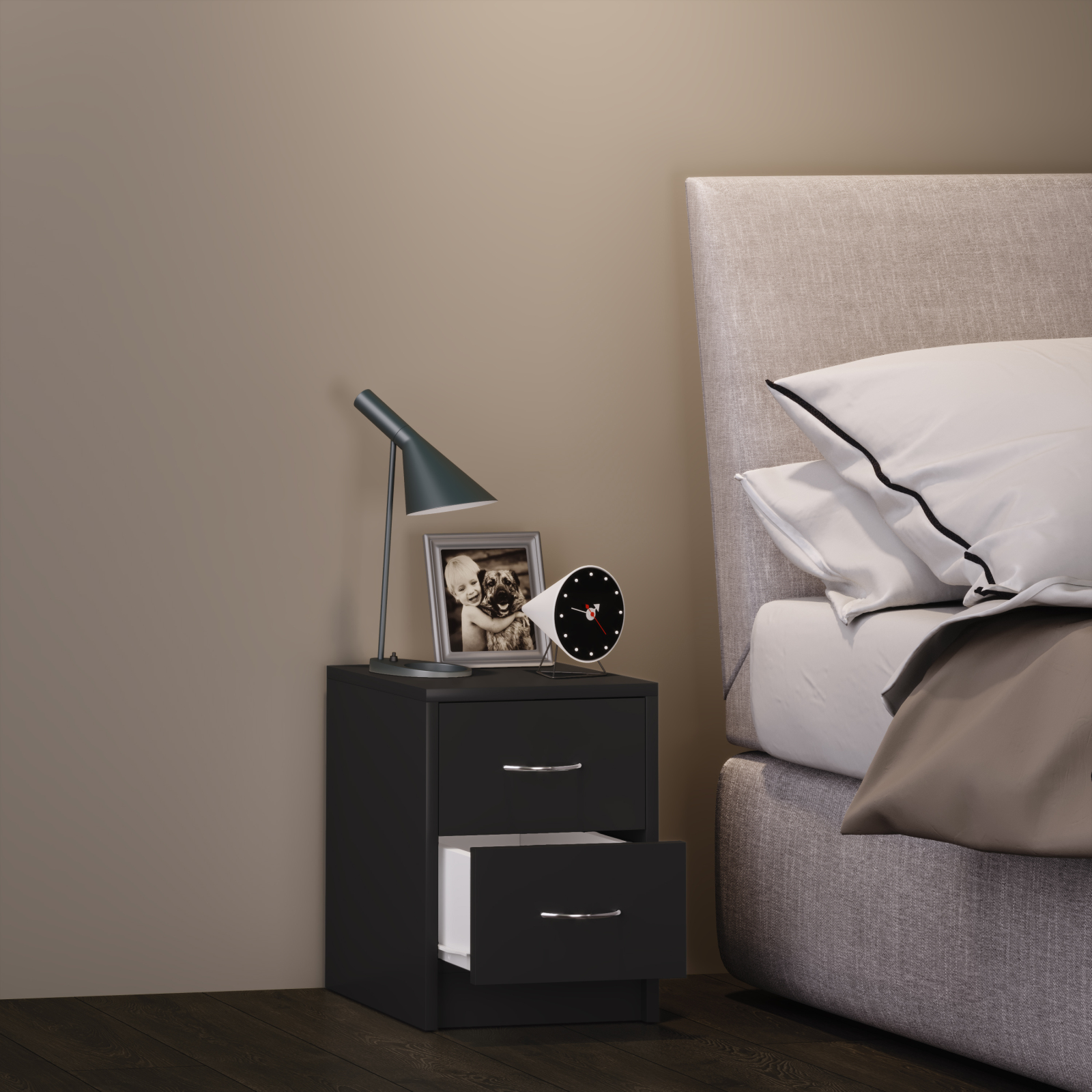 Nachttisch BOXAL MINI - schwarz - 2 Schubkästen