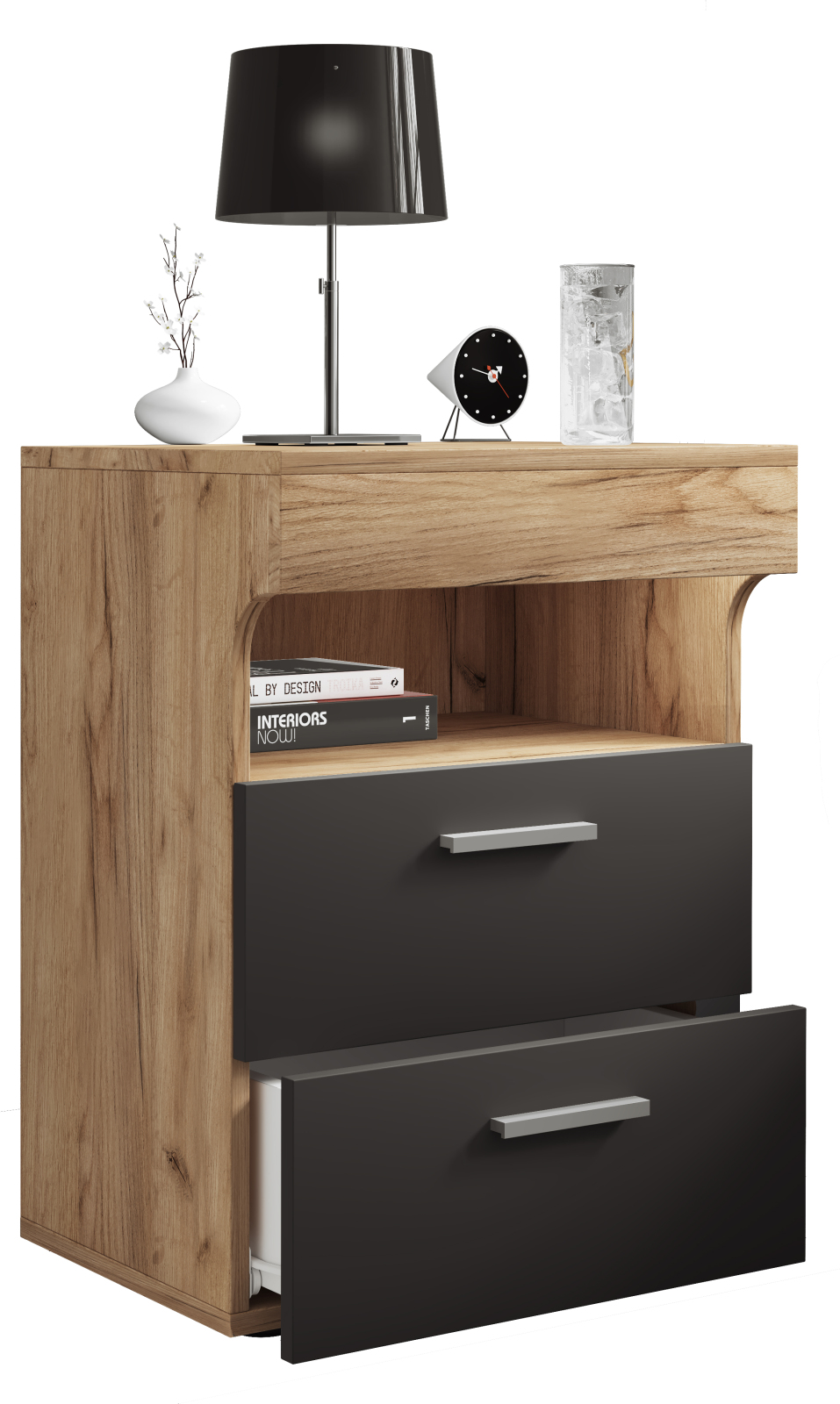 Nachttisch SLEPAL L - Honig Eiche - anthrazit - 2 Schubladen - 45 cm