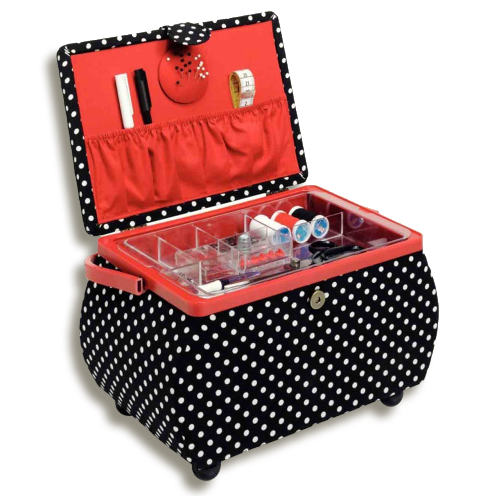 Nähkorb PRYM POLKA DOTS - schwarz-rot - Größe L