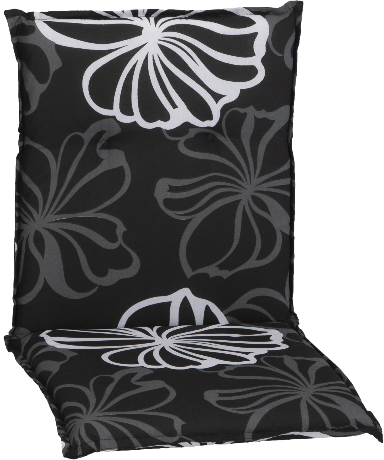 Niedriglehner-Auflage - schwarz-weiß - Blumen - 101x50 cm