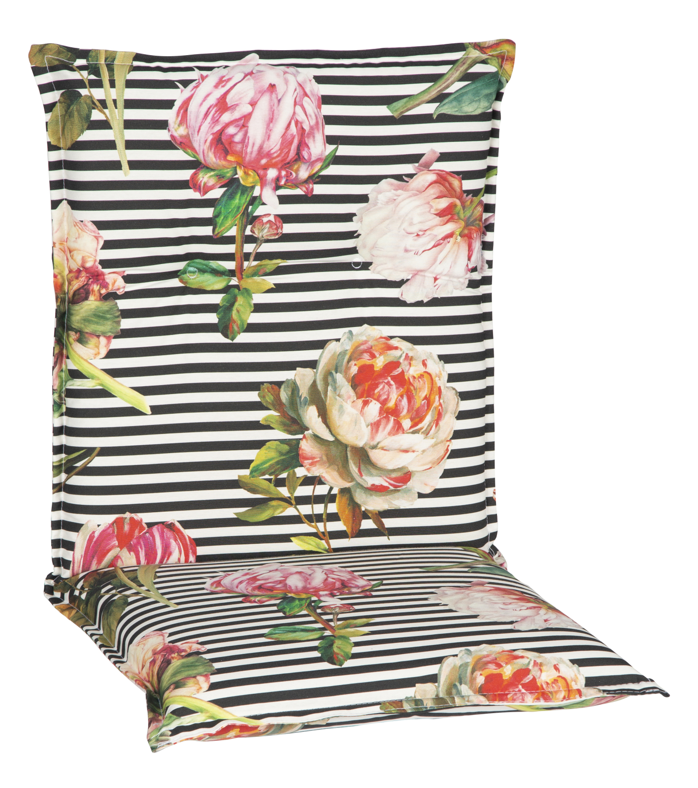 Niedriglehner-Auflage - schwarz-weiß-pink - Blume - 101x50 cm