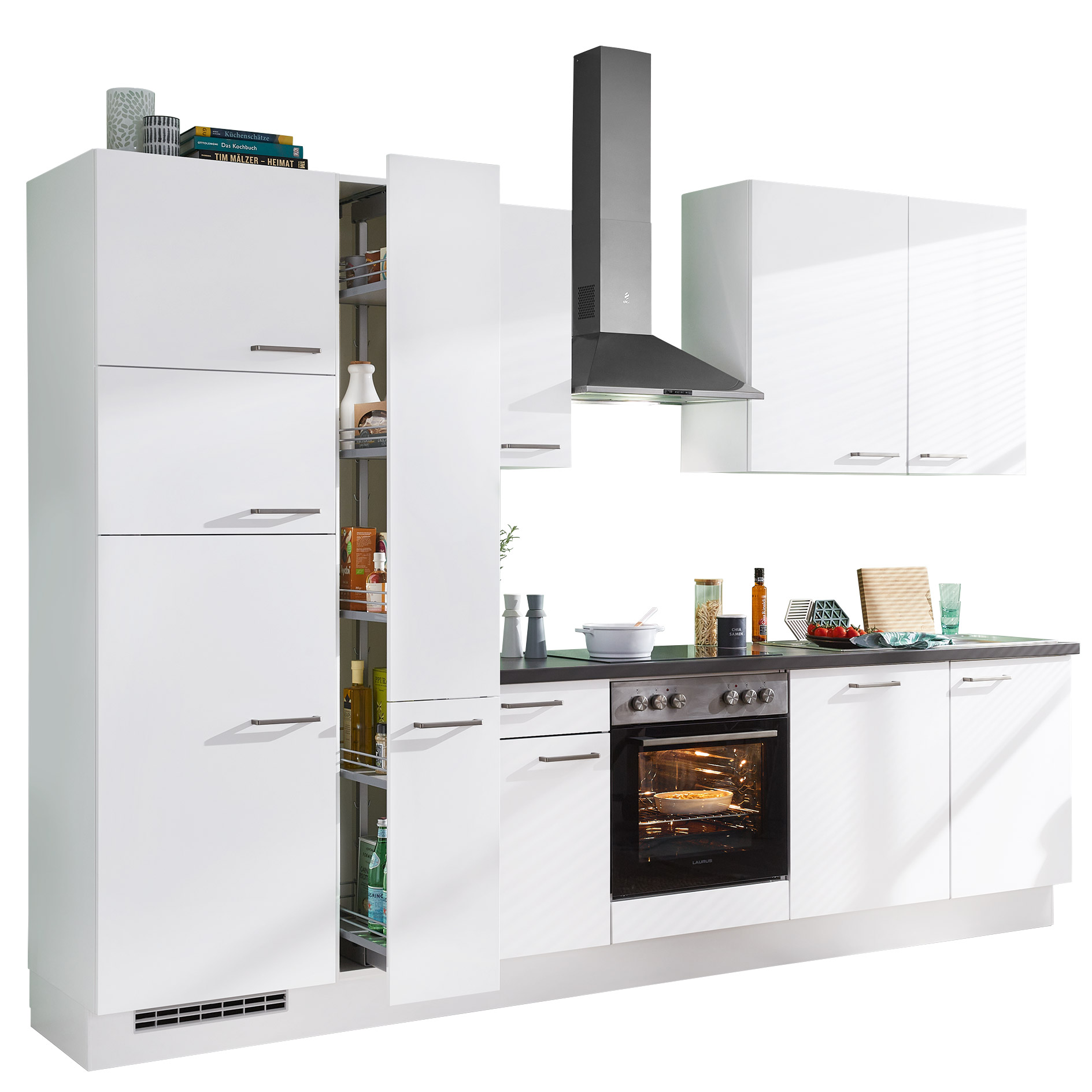 nobilia Küchenblock SENSO - Lack alpinweiß Premium matt - Kühlschrank links - 310 cm