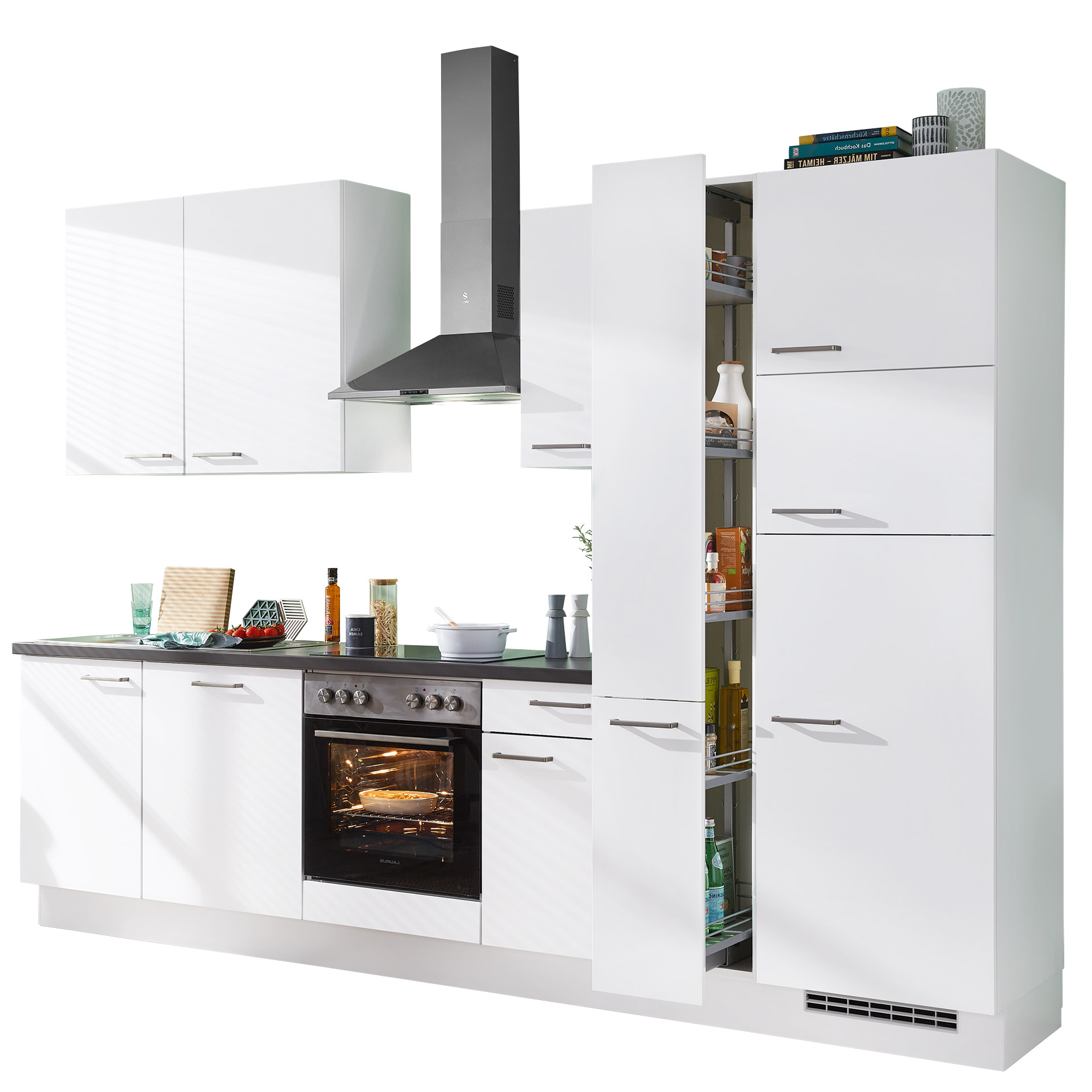 nobilia Küchenblock SENSO - Lack alpinweiß Premium matt - Kühlschrank rechts - 310 cm