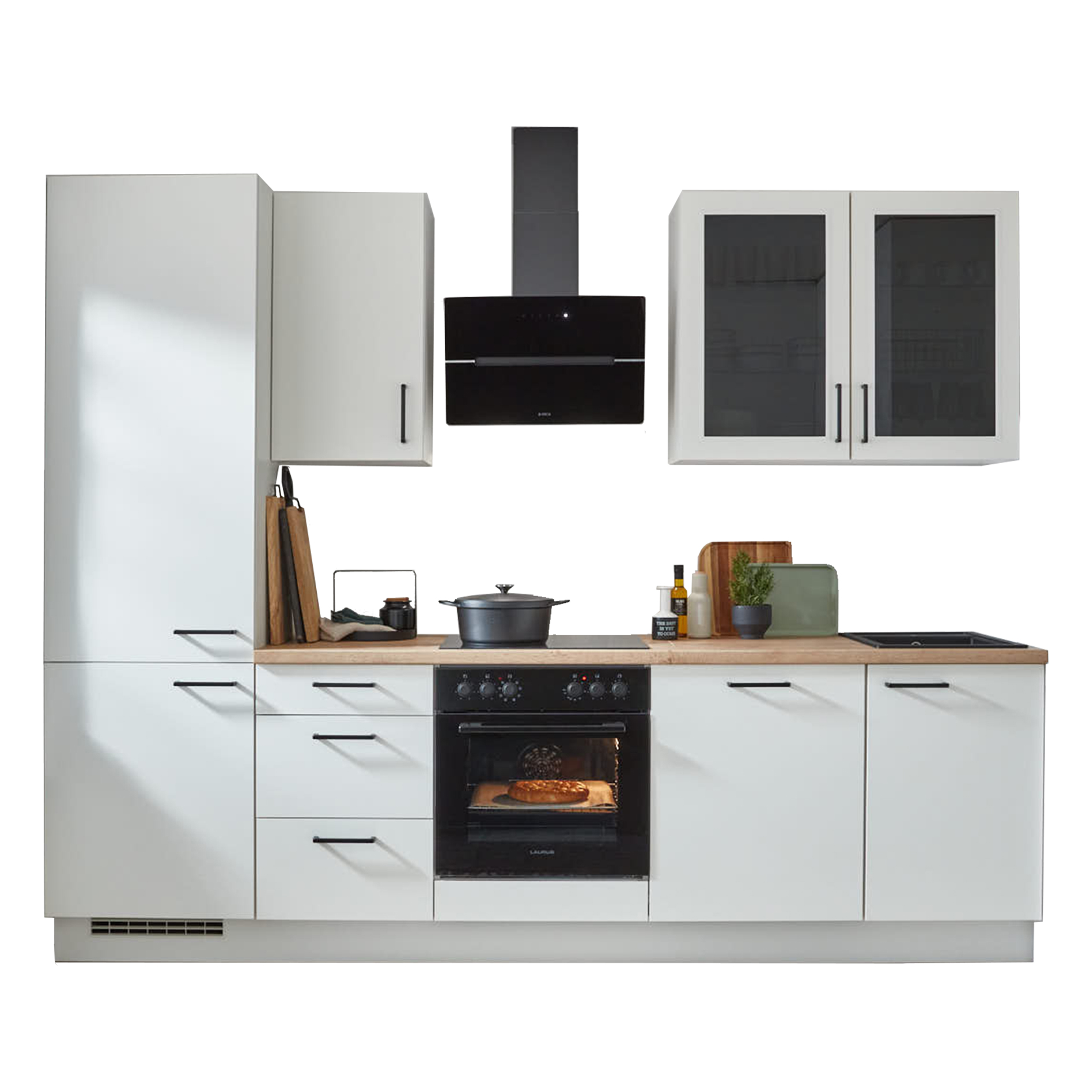 nobilia Küchenblock SENSO - Lack weiß matt - Kühlschrank links - 280 cm