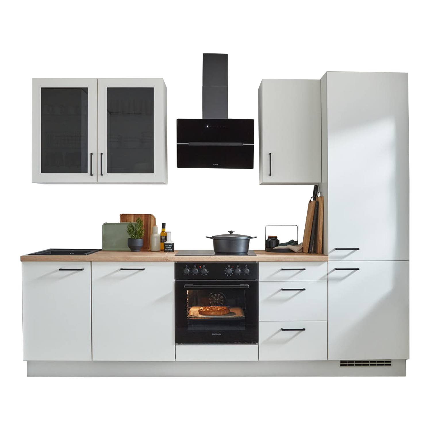 nobilia Küchenblock SENSO - Lack weiß matt - Kühlschrank rechts - 280 cm