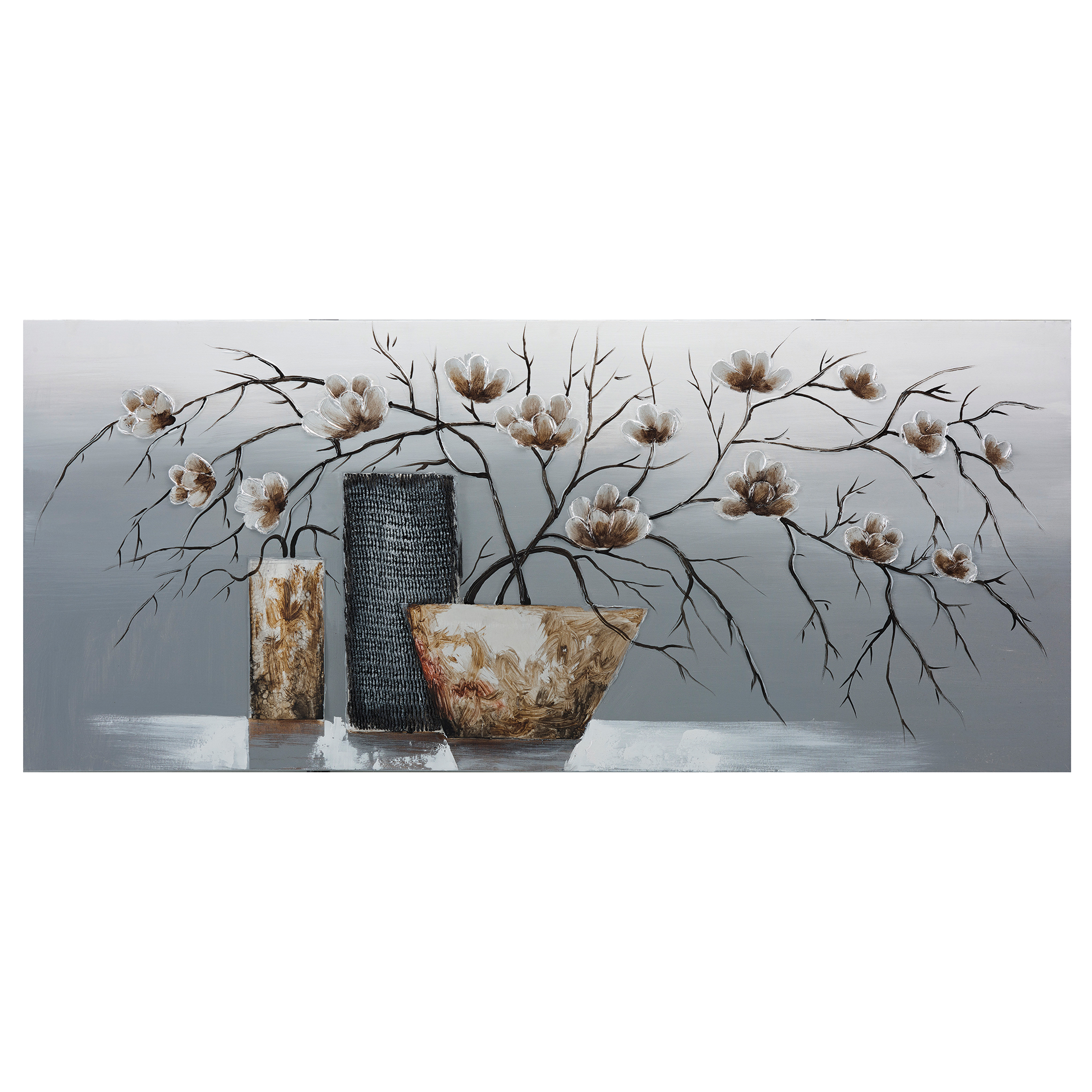 Ölgemälde BLUMENVASEN - grau - 140x60 cm