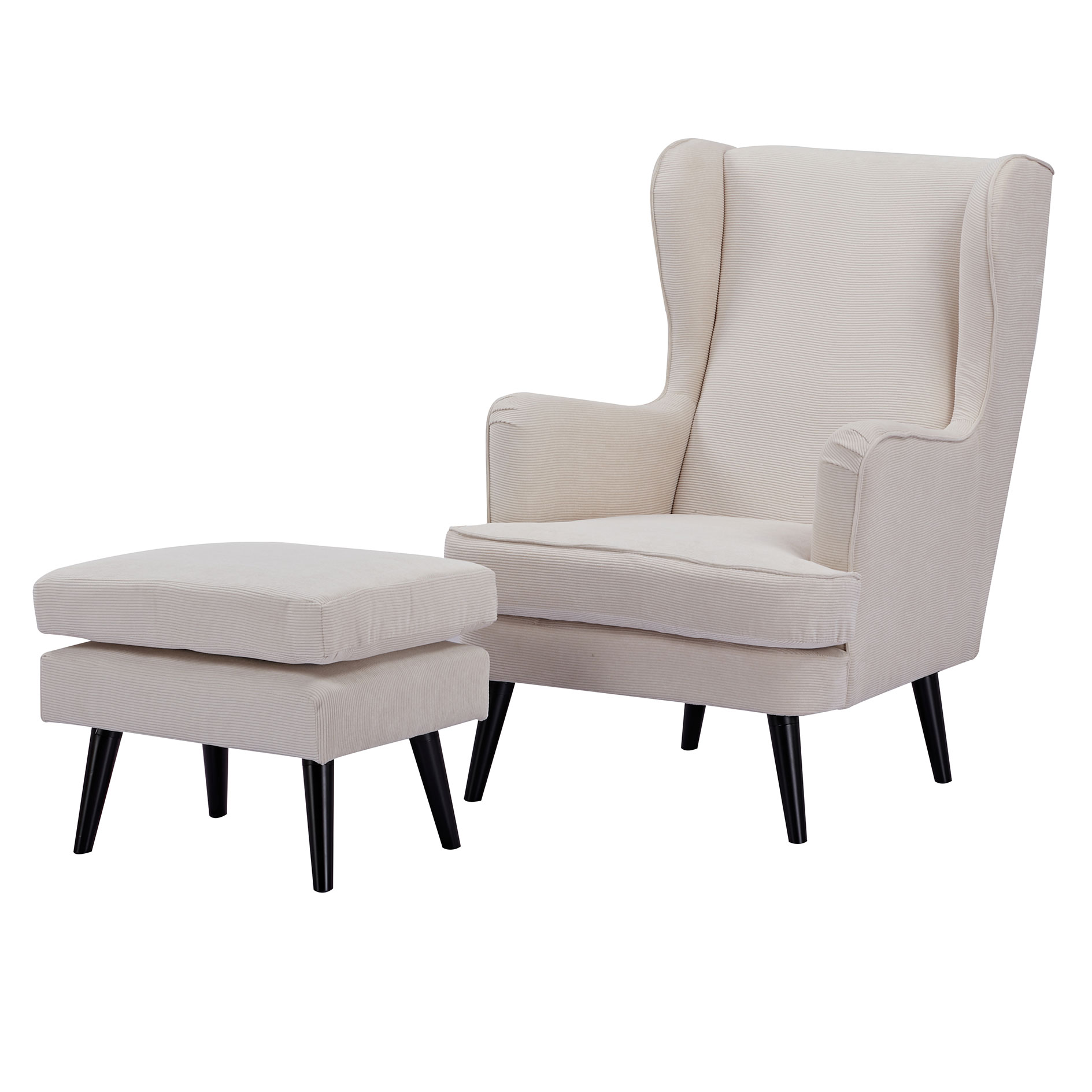 Ohrensessel mit Hocker - beige - Federkern