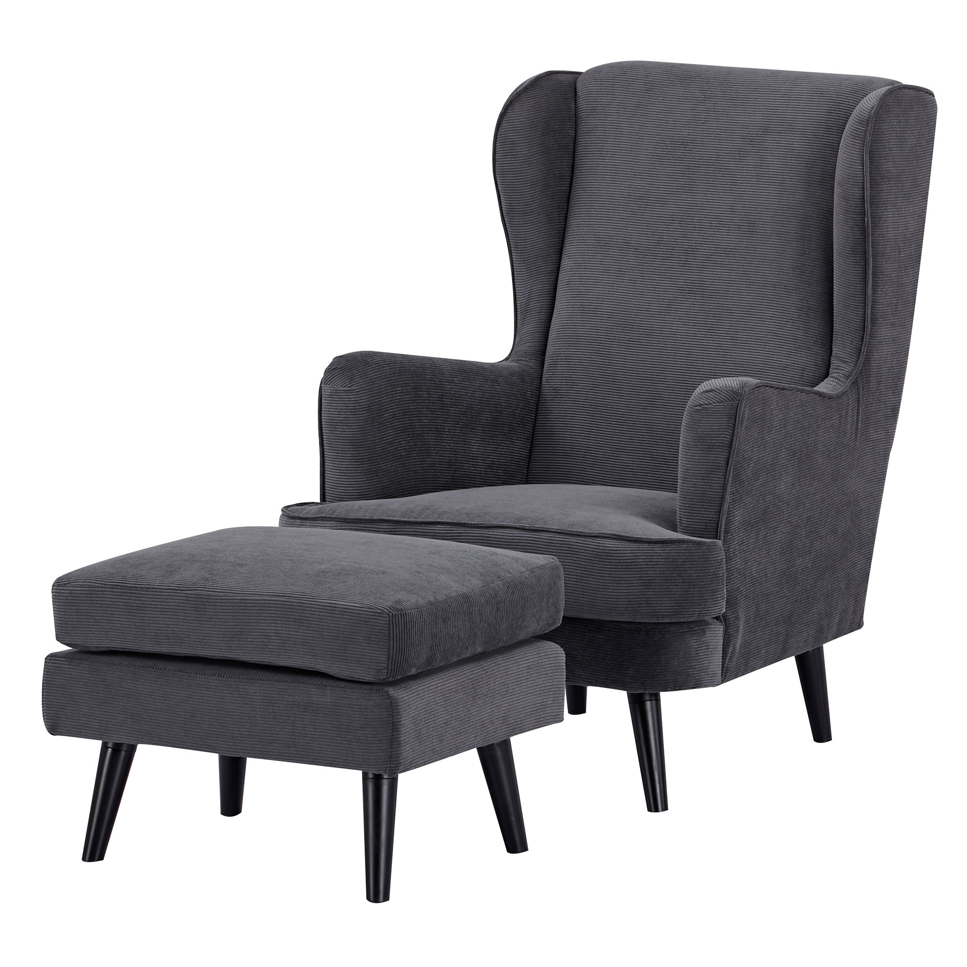 Ohrensessel mit Hocker - grau - Federkern