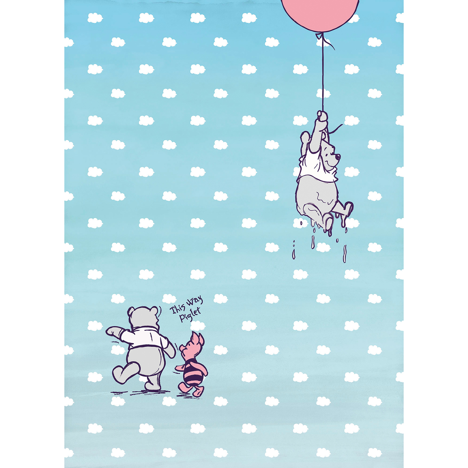Papier-Fototapete WINNIE POOH PIGLET - blau-rosa - 1,84 Meter