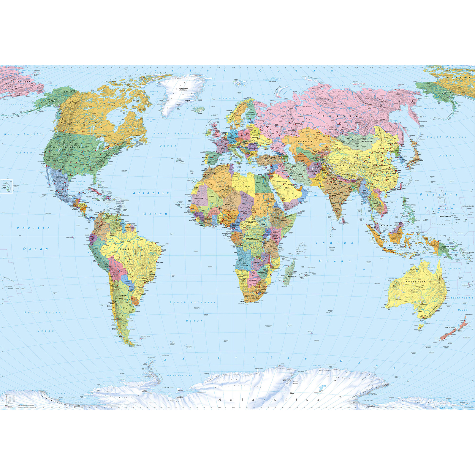 Papier-Fototapete WORLD MAP - bunt - 270x188 cm