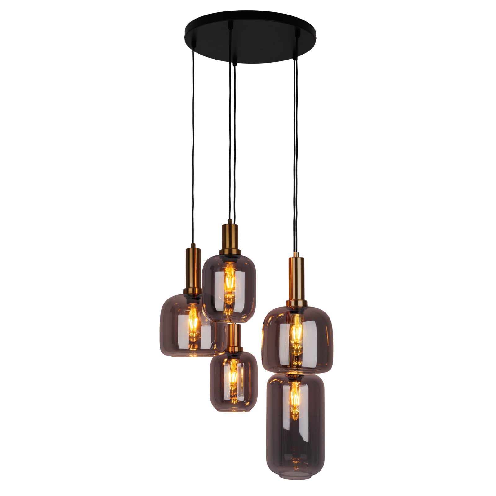 Pendelleuchte FUMO - schwarz-gold - Rauchglas - 5-flammig
