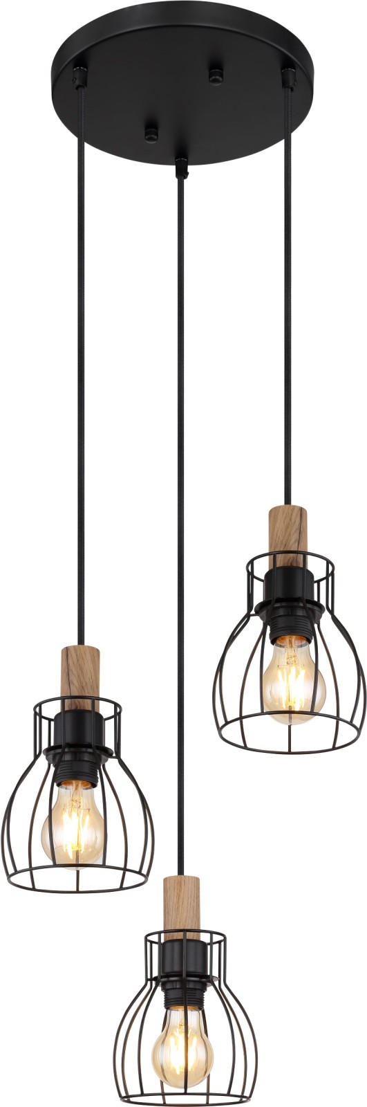 Pendelleuchte - schwarz-holzfarben - 120 cm - 3-flammig