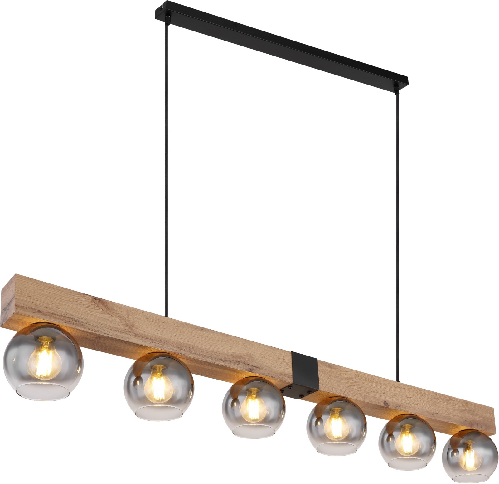 Pendelleuchte - schwarz-holzfarben - 120 cm - 6-flammig