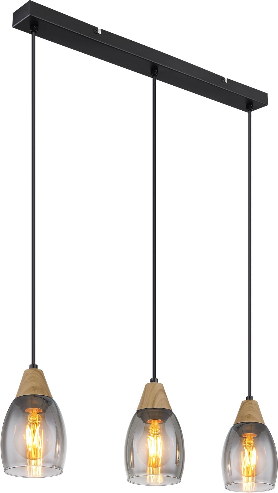 Pendelleuchte - schwarz-holzfarben - grau - 3-flammig - 120 cm