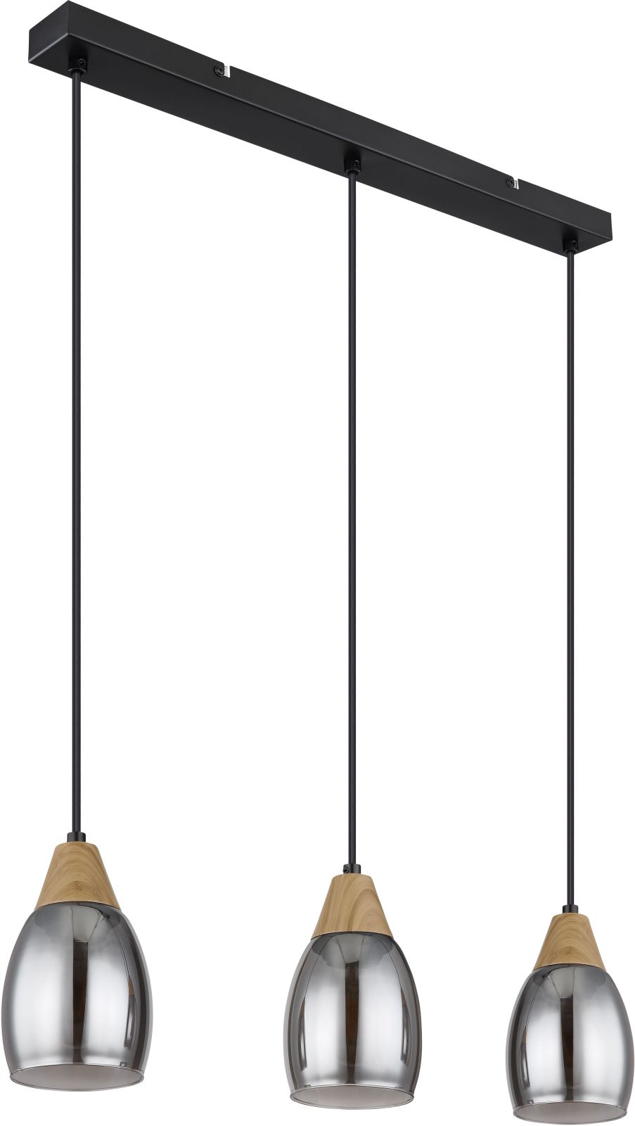 Pendelleuchte - schwarz-holzfarben - grau - 3-flammig - 120 cm