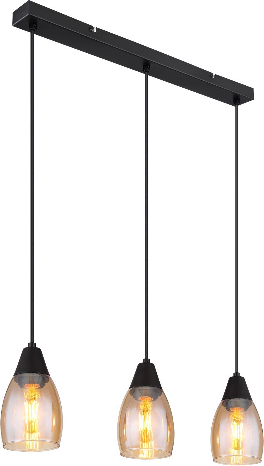 Pendelleuchte - schwarz matt - amber - Glas - 3-flammig