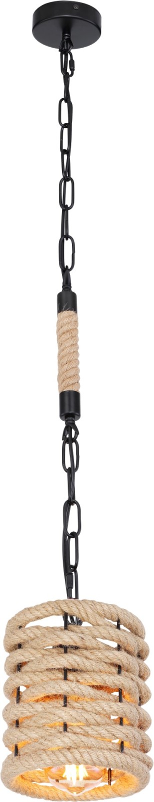 Pendelleuchte - schwarz matt - braun - Hanfseil - 150 cm