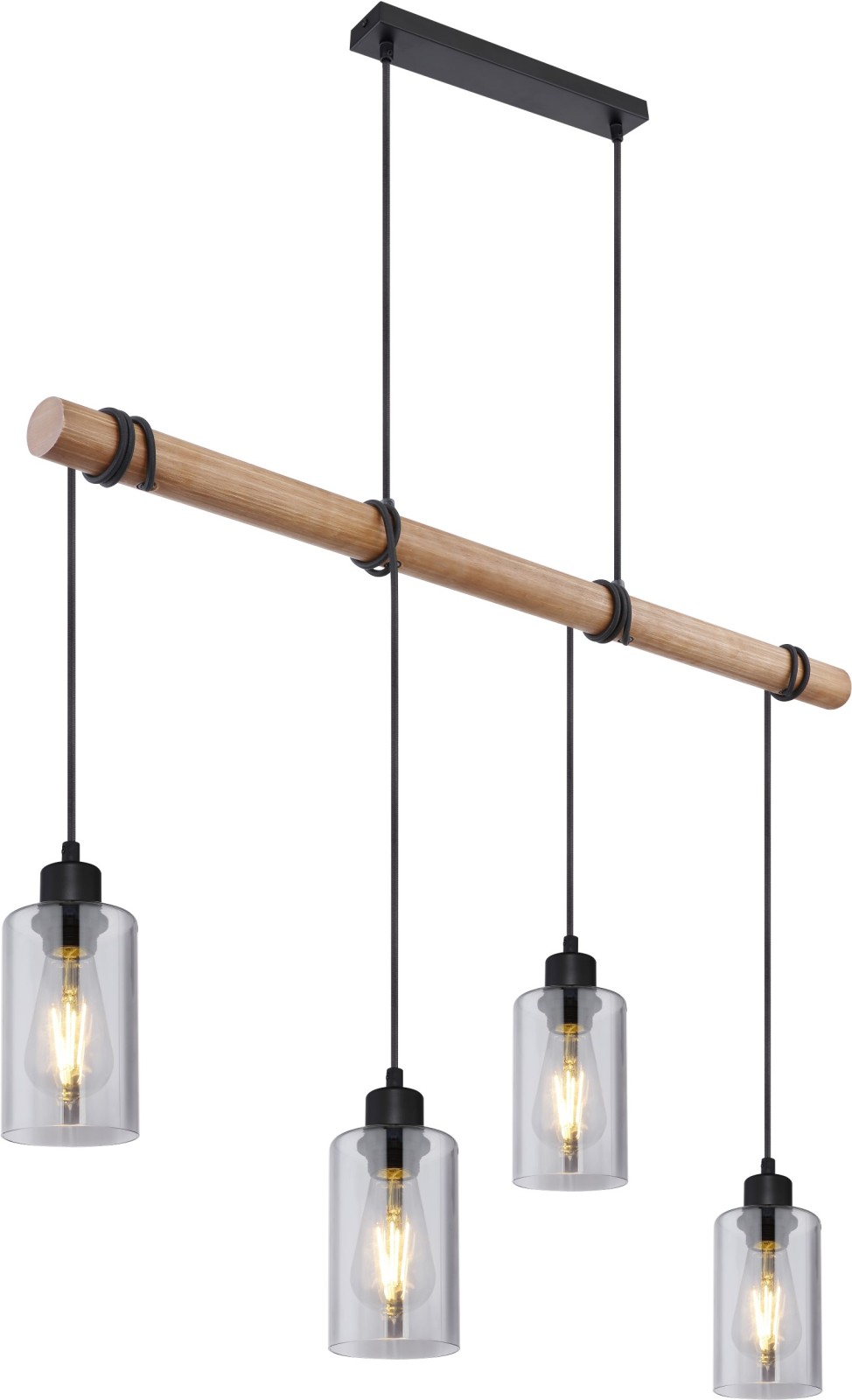 Pendelleuchte - schwarz matt - Holz - 130 cm hoch