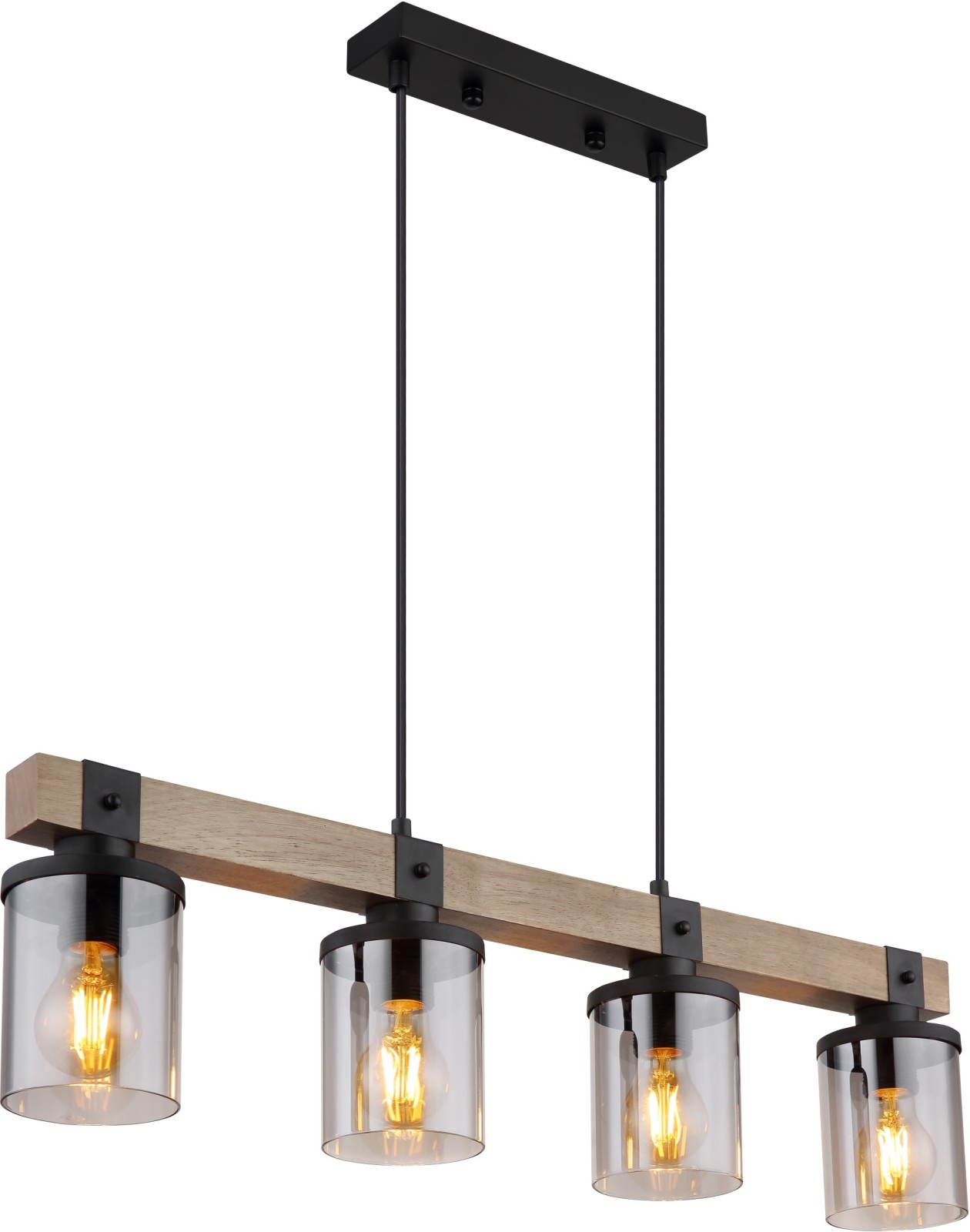 Pendelleuchte - schwarz matt - Holz - 133 cm hoch