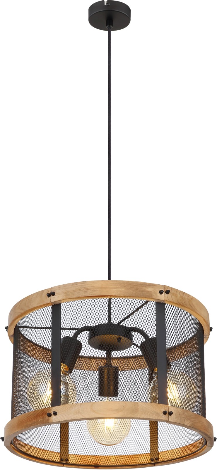 Pendelleuchte - schwarz matt - Holz - Metall - 40 cm