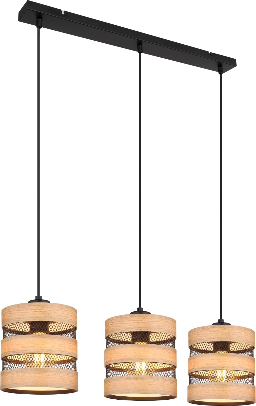 Pendelleuchte - schwarz matt-holzfarben - Holz - 120 cm