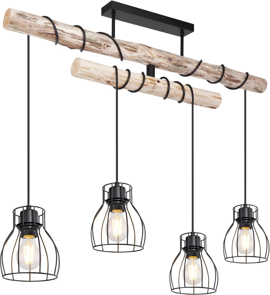 Pendelleuchte - schwarz matt - natur - 100 cm hoch