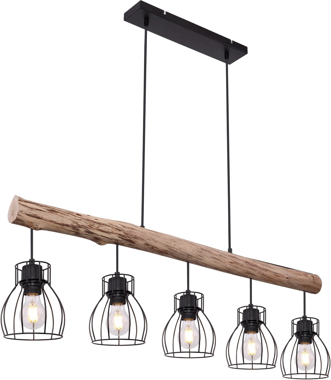Pendelleuchte - schwarz matt - natur - 140 cm hoch