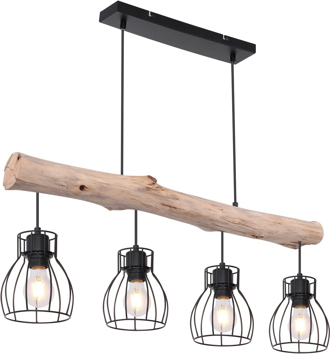 Pendelleuchte - schwarz matt - natur - 140 cm hoch