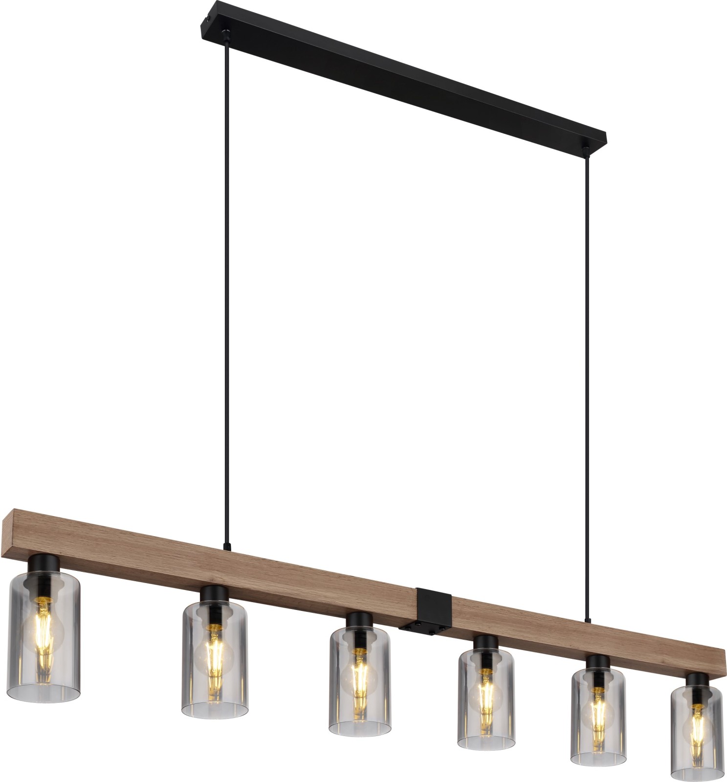 Pendelleuchte - schwarz matt- natur - höhenverstellbar - 140 cm