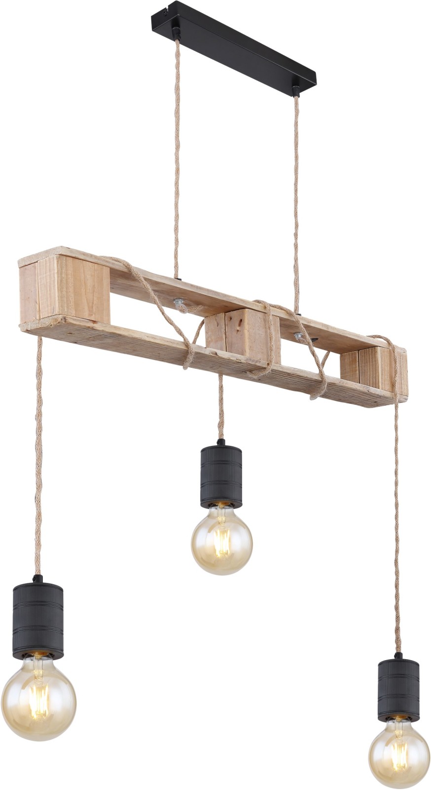 Pendelleuchte - schwarz matt-naturfarben - 120 cm hoch